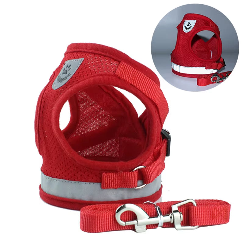 Reflective Cat Harness and Leash Set Nylon Mesh Kitten Puppy Dogs Vest Harness Leads Pet Clothes for Small Dogs Yorkies Pug