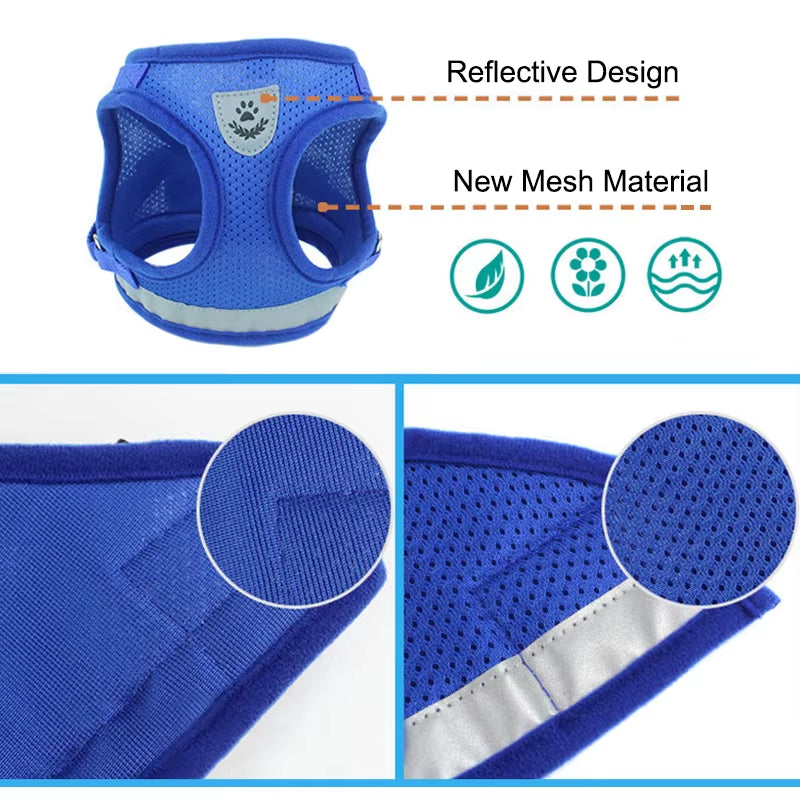 Reflective Cat Harness and Leash Set Nylon Mesh Kitten Puppy Dogs Vest Harness Leads Pet Clothes for Small Dogs Yorkies Pug
