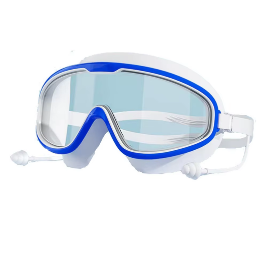 Professional Outdoor Swim Goggles with Large Frame, Waterproof Design, Anti-Fog Features, UV Protection, and Included Earplugs for Ages 14 and Up